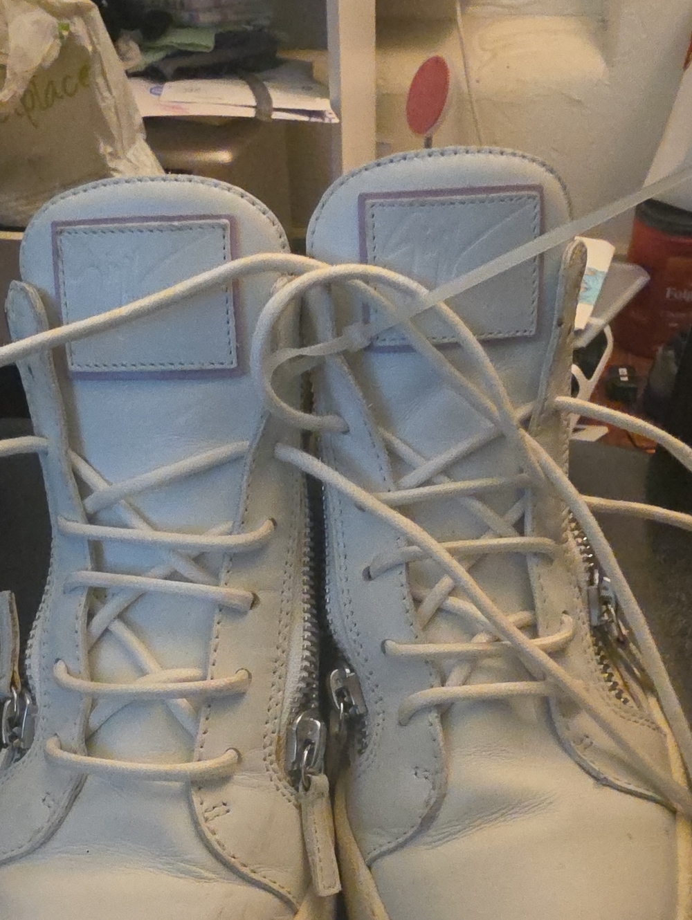 Giuseppe Zanotti White Lace-Up Ankle Boots with Side Zippers